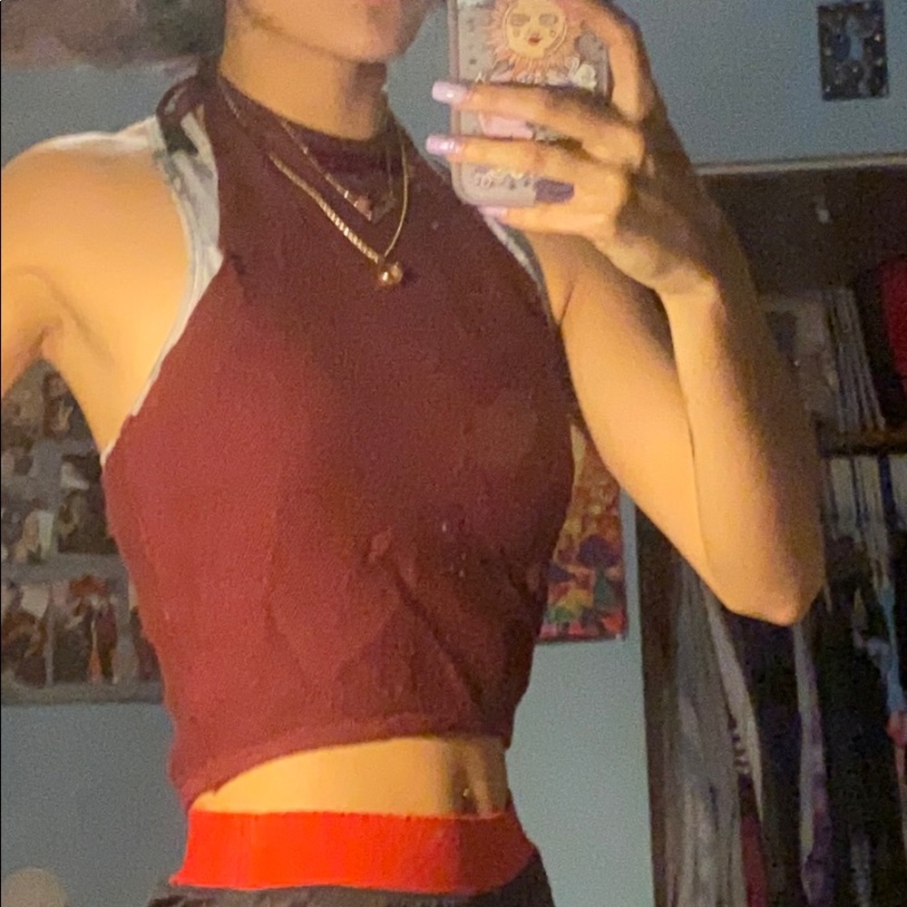 Red Sweater-Material Halter Top